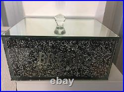 New Crushed Crystal Diamond Black & Silver Bread Bin Glass Box Jar UK