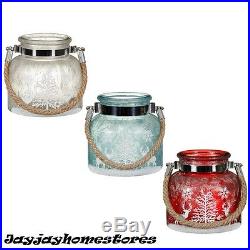 New Frosted Glass Candle Jar Lantern Tealight holder with Rope Handle 3 colour