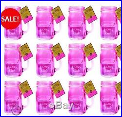 New Vintage 400ml, 14oz Kilner Pink Glass Handled Jars Mug Party Set of 12