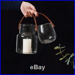 Nordic Glass Storage Jar Bottle with Leather Handle Minimalist Desk