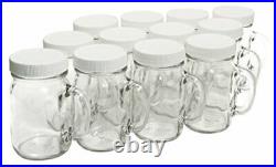 North Mountain Supply Glass Pint Mug Handle Mason Drinking Jars With White