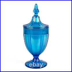 Northwood Cathedral Celeste Blue Stretch 1lbs Candy Jar w Lid, Antique Glass 10