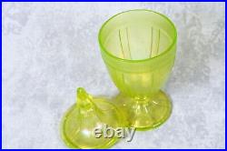 Northwood Topaz Canary Stretch Glass Vaseline Uranium Candy Jar 10.25 Fenton