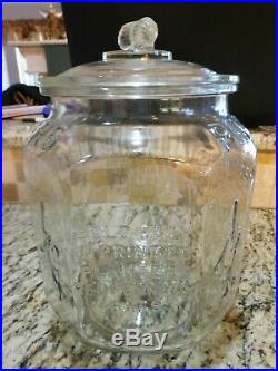 OLD VINTAGE PLANTER'S PEANUTS GLASS POINT OF SALE LIDDED JAR with PEANUT HANDLE
