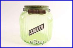 Old Antique Green Depression Glass Coffee Jar With Bail Handle