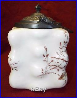 Old Antique WAVECREST Floral BISCUIT CRACKER JAR with Lid & Twisted Handle