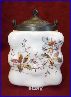 Old Antique WAVECREST Floral BISCUIT CRACKER JAR with Lid & Twisted Handle