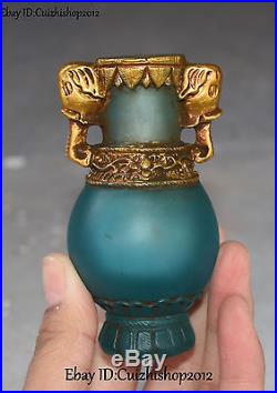 Old Chinese Gaze Glass Gild Elephant Head Handle Bottle Vase Jar Pot Statue