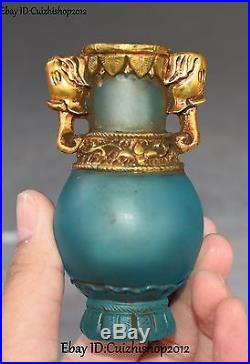 Old Chinese Gaze Glass Gild Elephant Head Handle Bottle Vase Jar Pot Statue