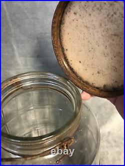 Old Country Store Counter Vintage Glass Jar Pickle Barrel Wire Handle Lid 13.5