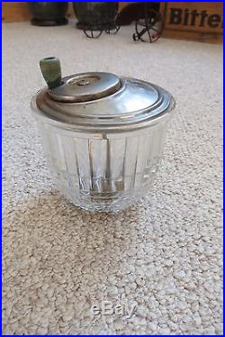 Old mayonnaise maker clear jar, cut glass, turn handle on top of metal blender
