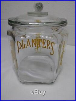Original Vintage Planters Glass Advertising Store Display Jar Peanut Handle Lid