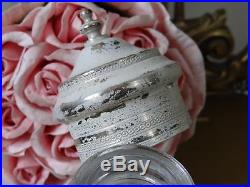 Ornate Vintage Glass Jar with Silver Lid handles Base French Shabby Chic Jar