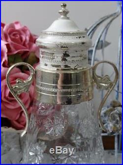 Ornate Vintage Glass Jar with Silver Lid handles Base French Shabby Chic Jar