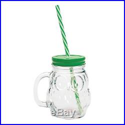 Owl Mason Jar Mugs 470ml Glass Cups with Handles, Lids and Straws Set of 4