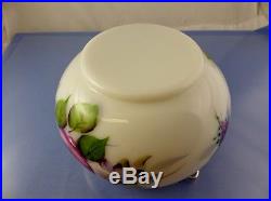 PAINTED ROSES MILK GLASS BISCUIT BARREL COOKIE JAR WITH Plated COVER & HANDLE