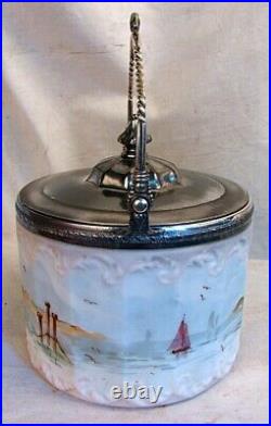 PAIRPOINT MT WASHINGTON BISCUIT JAR HP SAILBOATS c. 1880