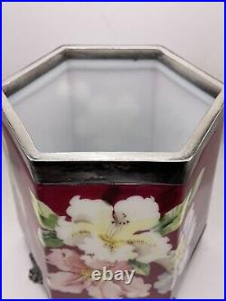 PAIRPOINT MT WASHINGTON Red Hand Painted Flowers Footed Biscuit Jar withLid