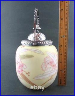 PEONIES antique CROWN MILANO / Mt. Washington art glass BISCUIT cracker JAR