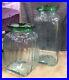 Pair Vintage Green & Blue Glass Hand Blown Mexican Storage Jar & Lid Canister