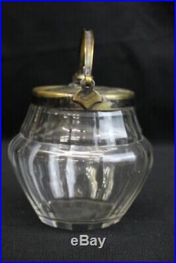 Pair of Antique Glass Biscuit Jars with Silverplate Lid and Handles C. 1900