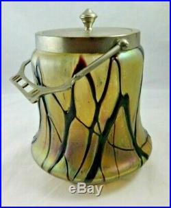 Pallme Konig Art Glass Nouveau Period Cookie/Biscuit Jar with Lid and Handle