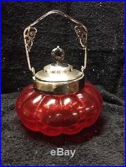 Pigeon's Blood Cracker Jar with silver lid and handle