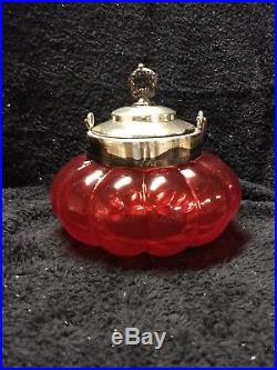 Pigeon's Blood Cracker Jar with silver lid and handle