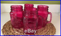 Pink Glass Colored Yorkshire Mason Jar Mugs with Handles 17.5oz Set of 4