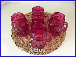 Pink Glass Colored Yorkshire Mason Jar Mugs with Handles 17.5oz Set of 4