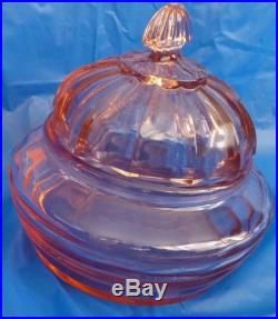 Pink Glass vanity trinket jar lidded shell looking handle