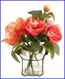 Pink Peonies in Glass Jar with Metal Handle ID 3479866