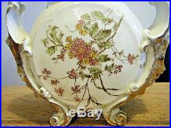 Pretty Victorian Hand Painted Milk Glass Footed Handled Biscuit Jar Basket