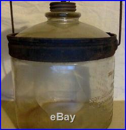 Primitive Glass Antique Kerosene Jar With Handle For Perfection Stove. 1923