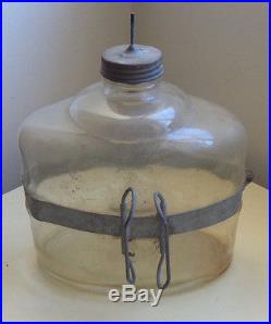 Primitive Glass Kerosene Jar With Metal Armor and Handle