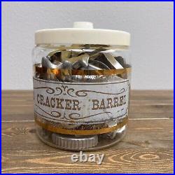 Pyrex The Cracker Barrel Canister Jar Filled with Aluminum/Metal Cookie Cutters