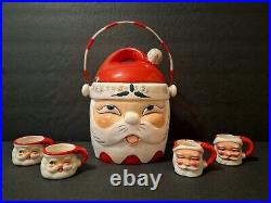 RARE 1950s Christmas UCAGCO Santa Cookie Biscuit Jar & 4 HOLT HOWARD Santa Mugs