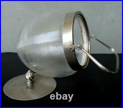 RARE ANTIQUE EAPG REEDED SPUN GLASS BISCUIT JAR with METAL LID & HANDLE