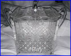 RARE EAPG Square Trophy Handled Biscuit Jar/ice Bucket With Lid