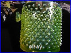 RARE Fenton VASELINE OPALESCENT Topaz Hobnail Art Glass COOKIE JAR