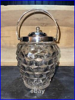 RARE Fostoria American Biscuit Jar Plated Nickle Silver Handled Lid