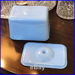 RARE McKee Delphite Poudre Blue 4 X 6 Knob Handled Refrigerator Dish Box Jar