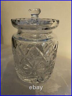 RARE Signed TIFFANY CRYSTAL BISCUIT LIDDED JAR SIGNED TRELLIS 7 1/4 with Box