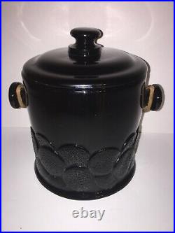 RARE Vintage Fenton Black Big Cookies Reed Handled Cookie Macaroon Jar with Lid