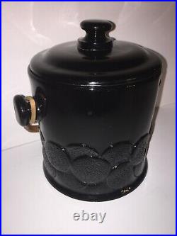 RARE Vintage Fenton Black Big Cookies Reed Handled Cookie Macaroon Jar with Lid