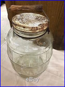 RARE! Vtg General Store Barrell Duraglass Pickle Jar Wooden & Wire Bail handle