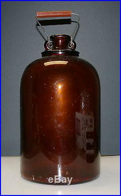 RARE mid 1900s DOMINION GLASS Amber/Brown 1 Gallon Glass Jug with Wire Handle