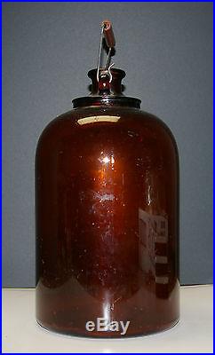 RARE mid 1900s DOMINION GLASS Amber/Brown 1 Gallon Glass Jug with Wire Handle