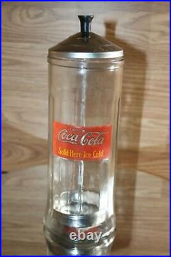 Rare 1993 COCA COLA Vintage Retro Heavy Glass STRAW Dispenser Holder Jar Diner