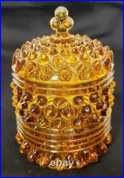 Rare Amber Hobnail Glass Jar with Lid